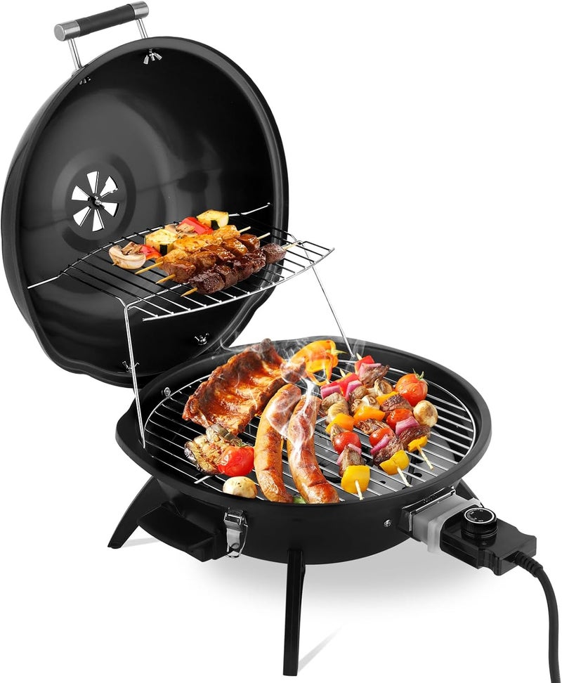 Shyneer Tabletop Electric Grill,Indoor/Outdoor Electric Grill, Portable Double Layer Indoor/Outdoor Countertop BBQ Grill for Home Use, 1600W, Black - Image 1